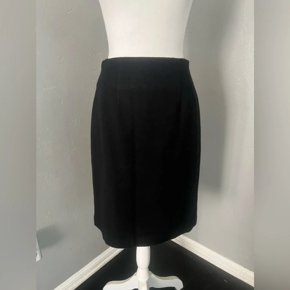 Pencil Skirt J.G. Hook Black 100% Wool Lined Midi Skirt size 8